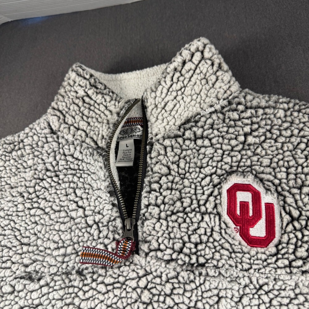 Oklahoma Sooners Three Square  Womens Gray Sherpa Fleece Quarter Zip Pullover L